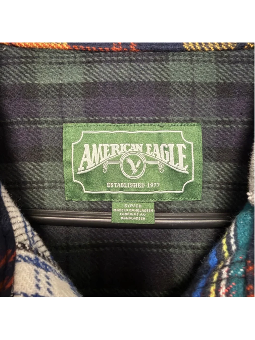 Mens American Eagle AEO Multi-color plaid Casual Shirt removable hood S Small